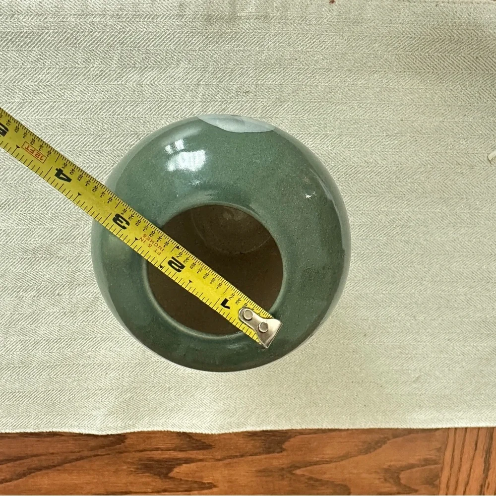 Vintage hand painted green floral vase